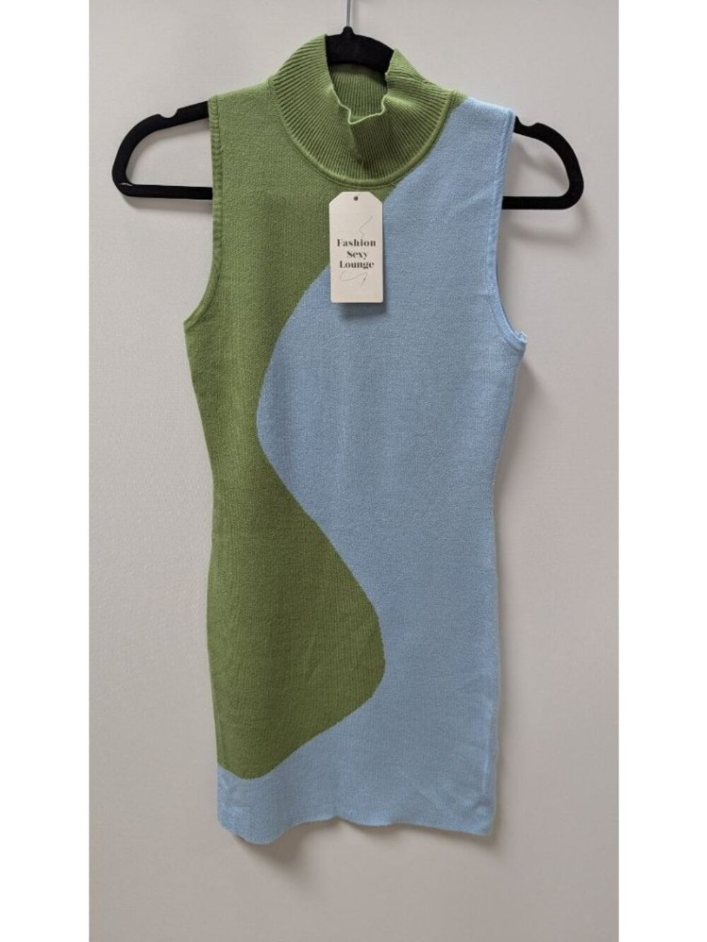 Fashion Sexy Lounge Green/Blue Sleeveless Sweater Dress
